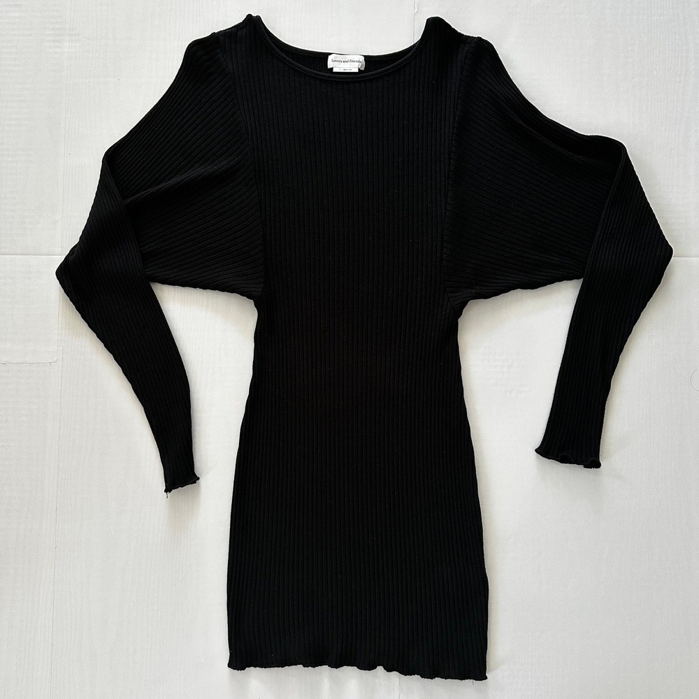 Lovers and Friends Black Ribbed Knit Dolman Sleeve Mini Dress Size S Made in USA - Picture 5 of 11